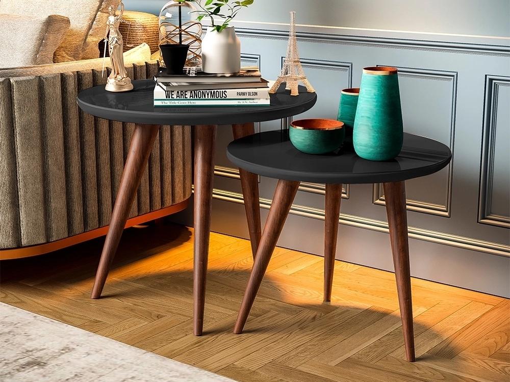 Conjunto de Mesa de Apoio e Centro Sparta tampo com vidro – Preto
