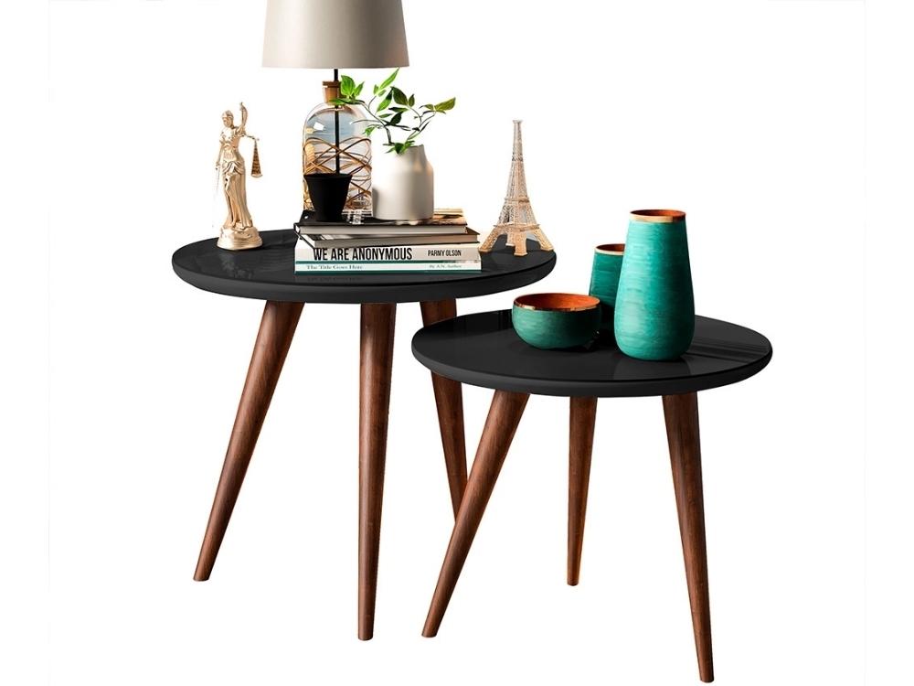 Conjunto de Mesa de Apoio e Centro Sparta tampo com vidro – Preto - Imagem 2