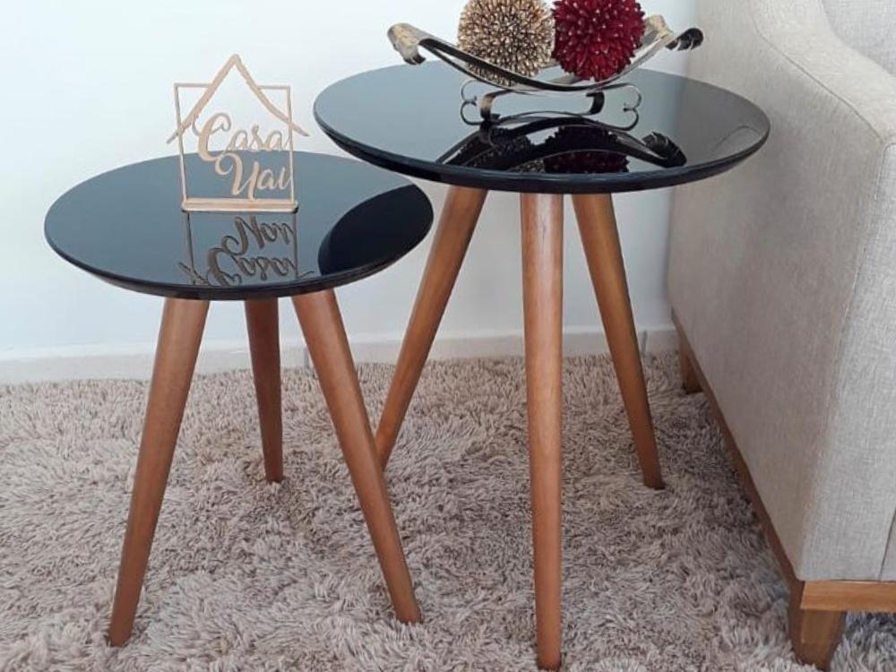 Conjunto de Mesa de Apoio e Centro Sparta tampo com vidro – Preto - Imagem 3