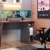 Mesa Gamer Cyber Com Porta Copos – Grafite/Vermelho