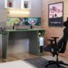 Mesa Gamer Cyber Com Porta Copos – Grafite/Verde