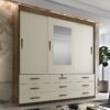 Guarda-Roupa Ipanema 5.0 3 portas de correr com espelho 9 gavetas – Ipe/Off white