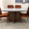 Conjunto Sala de Jantar Mesa 120 Berlim Off White/Imbuia 4 Cadeiras Virgínia Terracota 12