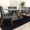 Conjunto Sala de Jantar Mesa 180 Toquio Off White/Imbuia 6 Cadeiras Virgínia Cinza 08