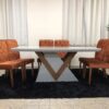 Conjunto Sala de Jantar Mesa 180 Toquio Off White/Imbuia 6 Cadeiras Virgínia Terracota 12