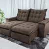 Sofá Retrátil Reclinável Atenas 2.10m Veludo Marrom 815 D33 Soft Molas Ensacadas