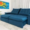 Sofá Retrátil Reclinável Atenas 2.30m Veludo Azul 800 D33 Soft Molas Ensacadas