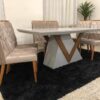 Conjunto Sala de Jantar Mesa 180 Toquio Off White/Imbuia 6 Cadeiras Virgínia Bege 07