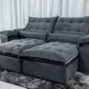 Sofá Retrátil Reclinável 2.00m Emanuelly Veludo Cinza