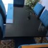 Mesa Los Angeles Canto reto preto 160x80 Cinamono/Off White com 6 Cadeiras Las Vegas Azul – MINASPLAC