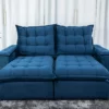 Sofá Retrátil Reclinável Atenas 2.10m Veludo Azul 800 D33 Soft Molas Ensacadas