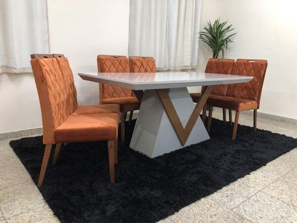 Alternative view of Conjunto Sala de Jantar Mesa 180 Toquio Off White/Imbuia 6 Cadeiras Virgínia Terracota 12