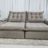 Sofá Retrátil Reclinável Atenas 2.30m Veludo Cinza 813 D33 Soft Molas Ensacadas