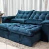 Sofá Retrátil Reclinável 2.30m Ipanema Veludo Azul 537