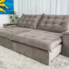 Sofá Retrátil Reclinável Atenas 2.90m Veludo Cinza Claro 813 D33 Soft Molas Ensacadas