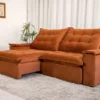 Sofá Retrátil Reclinável Atenas 2.90m Veludo Ferrugem D33 Soft Molas Ensacadas