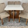Mesa Madri 90x90 off white bordas boleadas com cadeiras Califórnia cappucino