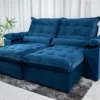 Sofá Retrátil Reclinável 2.30m Emanuelly Veludo Azul