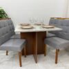 Mesa de Jantar Helo 1.20×0.90 Com 4 Cadeiras Nicole – Mel/Off White/Cinza