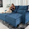 Sofá Retrátil e Reclinável 3 Lugares Moscou 2.00m Veludo Azul A16