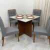 Mesa de Jantar Helo 0.90×0.90 Com 4 Cadeiras Nicole – Mel/Off White/Cinza