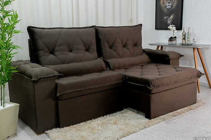Sofá Retrátil Reclinável Califórnia 2.50m Veludo 524 Marrom – D28 e Molas Ensacadas - Imagem 4