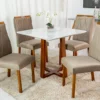 Mesa Pedro Mel Tampo Vidro Off 90×90 4 Cadeiras Lisboa Veludo Marrom 505 Art Assento – Madeira Maciça