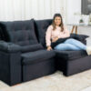 Sofá Retrátil Reclinável Madri 2.00m Veludo Preto 21 – D28 Soft