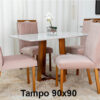 Mesa Pedro Mel Tampo Vidro Off 90×90 4 Cadeiras Lisboa Veludo Rosê 501 Art Assento – Madeira Maciça