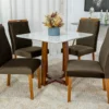 Mesa Pedro Mel Tampo Vidro Off 90×90 4 Cadeiras Lisboa Veludo Marrom 509 Art Assento – Madeira Maciça