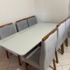 Mesa Madri 160x80 off white com cadeiras Califórnia cinza claro