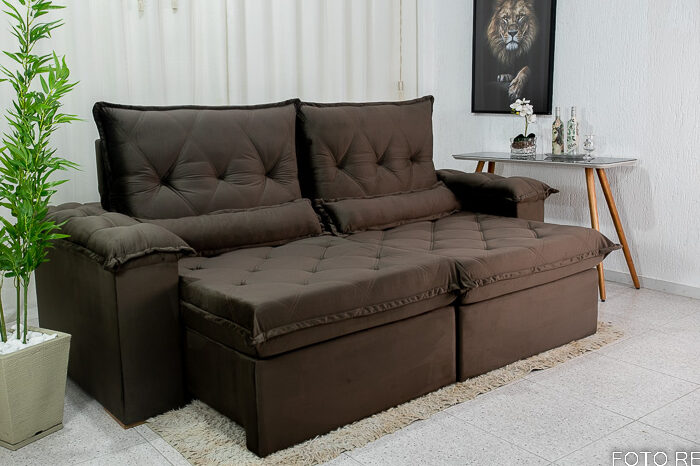 Sofá Retrátil Reclinável Califórnia 2.50m Veludo 524 Marrom – D28 e Molas Ensacadas - Imagem 3