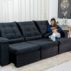 Sofá Retrátil Reclinável Madri 2.70m Veludo Preto 21 – D28 Soft