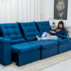 Sofá Retrátil Reclinável Madri 2.70m Veludo Azul 03 – D28 Soft