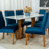 Mesa Pedro Mel Tampo Off 160×80 6 Cadeiras Lisboa Assento Veludo Azul 503 Art Assento – Madeira Maciça