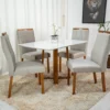 Mesa Pedro Mel Tampo Vidro Off 120×80 4 Cadeiras Lisboa Veludo Bege 506 Art Assento – Madeira Maciça