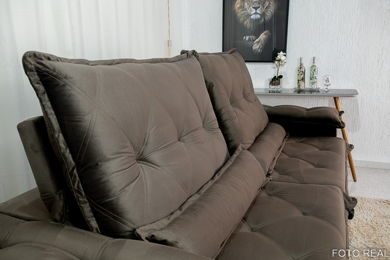 Sofá Retrátil Reclinável Califórnia 2.50m Veludo 524 Marrom – D28 e Molas Ensacadas - Imagem 8