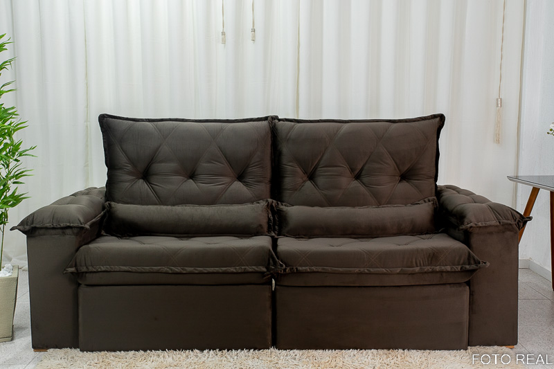 Sofá Retrátil Reclinável Califórnia 2.50m Veludo 524 Marrom – D28 e Molas Ensacadas - Imagem 7