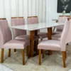 Mesa Pedro Mel Tampo Off 160×80 com 6 Cadeiras Lisboa Assento Veludo Rosê 501