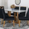 Mesa Pedro Mel Tampo Off 160×80 6 Cadeiras Lisboa Assento Veludo Preto 504