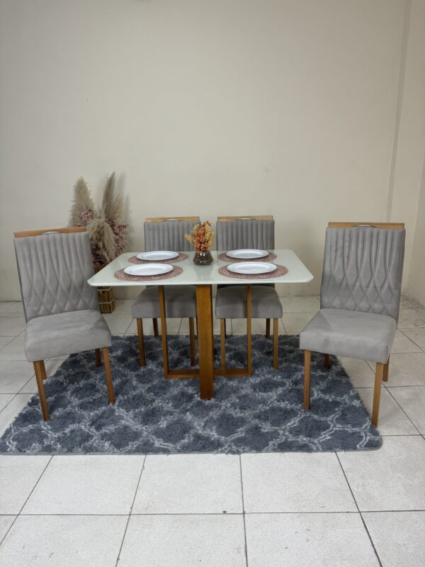 Mesa Pedro 120x80 off white com cadeiras Genova cappuccino