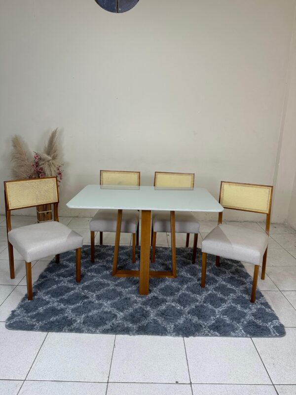 Mesa Pedro 120x80 com cadeiras Grécia linho bege