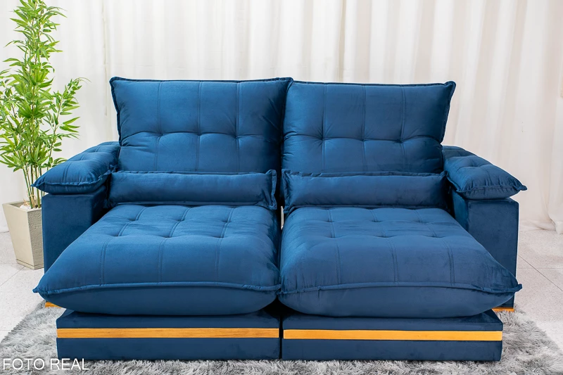 Sofá Retrátil Reclinável Ibis 2.50m Veludo Azul 800 - D33 e Molas Ensacadas - Imagem 7