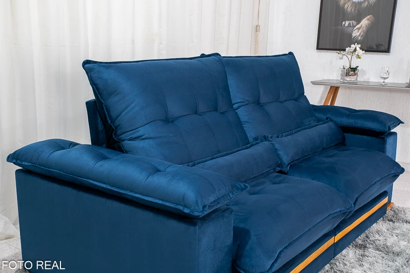 Sofá Retrátil Reclinável Ibis 2.50m Veludo Azul 800 - D33 e Molas Ensacadas - Imagem 8