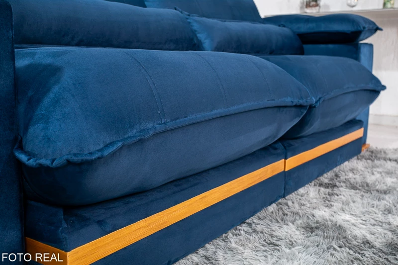 Sofá Retrátil Reclinável Ibis 2.50m Veludo Azul 800 - D33 e Molas Ensacadas - Imagem 9