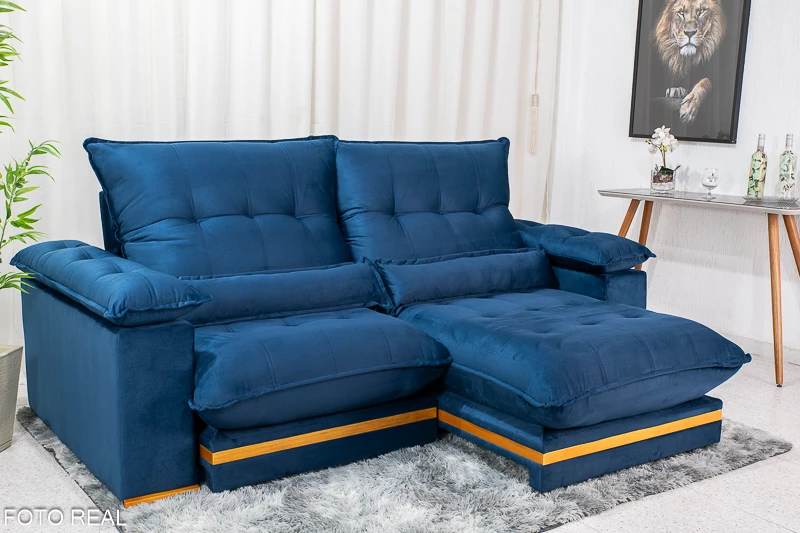 Sofá Retrátil Reclinável Ibis 2.50m Veludo Azul 800 - D33 e Molas Ensacadas - Imagem 2
