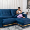 Sofá Retrátil Reclinável Ibis 2.30m Veludo Azul 800 - D33 e Molas Ensacadas