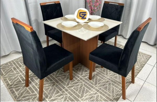 Alternative view of Mesa lós angeles 90x90 off white com cadeiras pretas