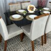 Mesa lós angeles 160x90 tampo preto com cadeiras bege