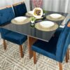 Mesa lós angeles 120x90 tampo preto com cadeiras azuis